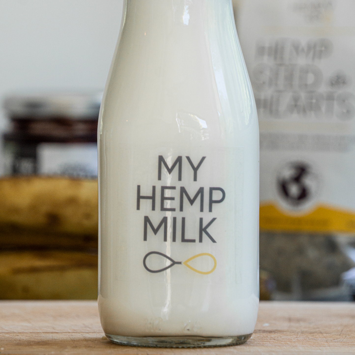 Hemp milk in small bottle