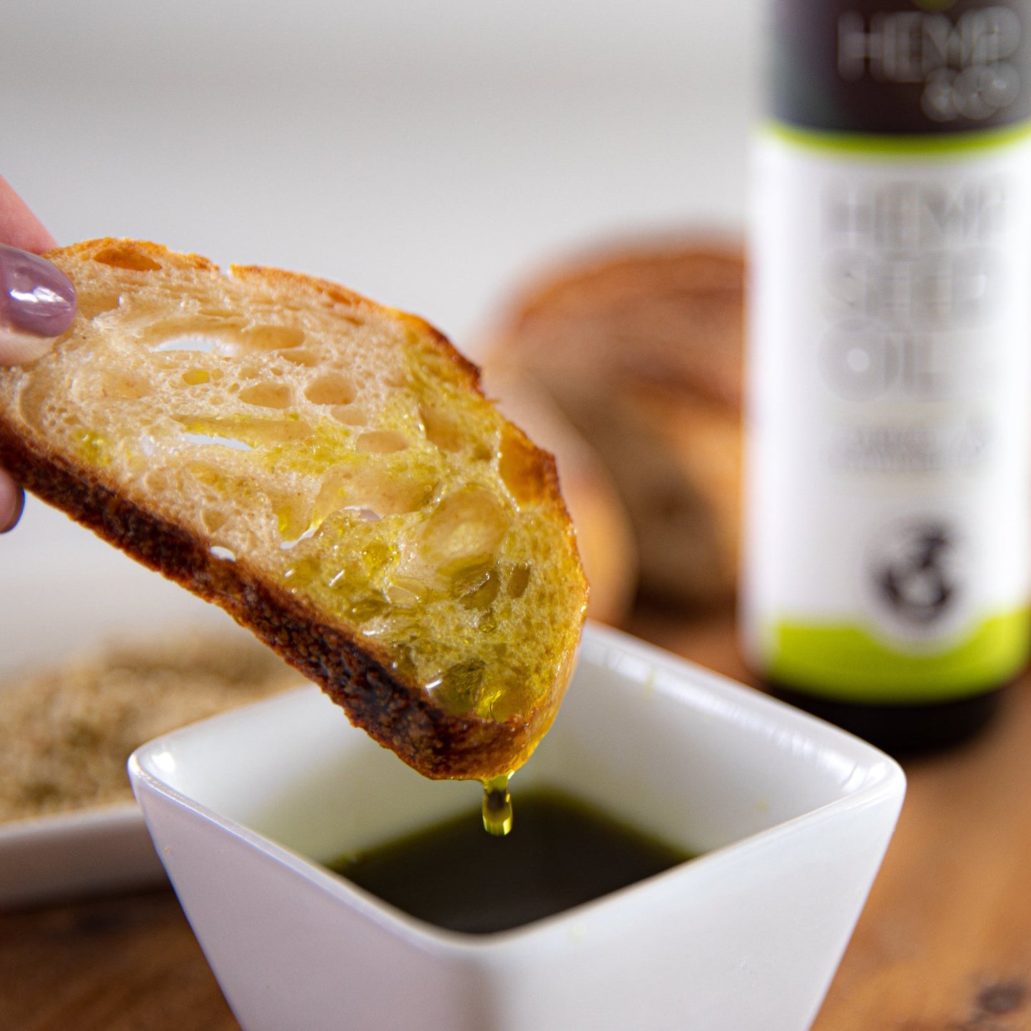 Garlic hempseed oil a great dipping oil for bread