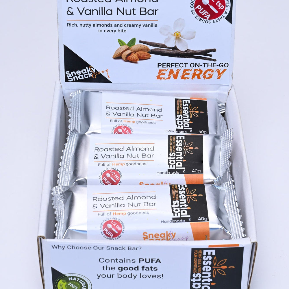 
                  
                    Box of nine hempseed snack bars roasted almond & vanilla
                  
                