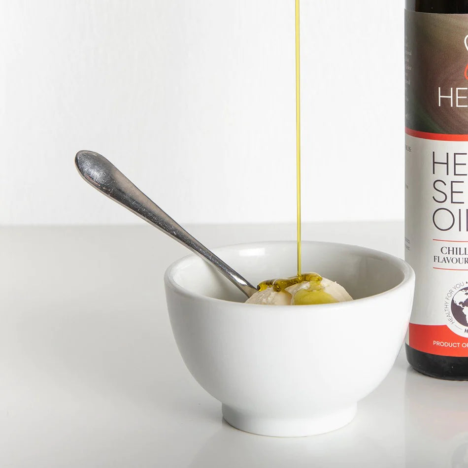 
                      
                        Chilli hempseed oil drizzled over ice cream
                      
                    